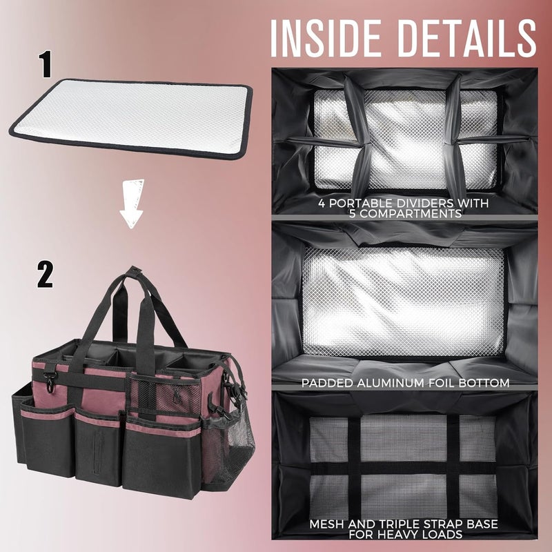 SCAVATA Wearable Cleaning Caddy, Cleaning Caddy Supplies Organizer with Handle & Shoulder Straps for Housekeepers, Under Sink & Car Cleaning Tool Organizers Bag with 4 Foldable Divider (LotusPink) - Image 4